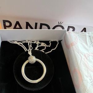 Authentic Pandora Small O Pendant (charm holder) with adjustable chain